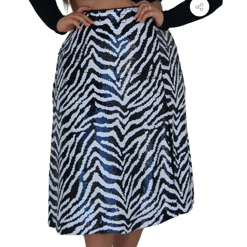 Novella Sequin Black White Zebra Animal Print A-Line Midi Skirt Plus size 22